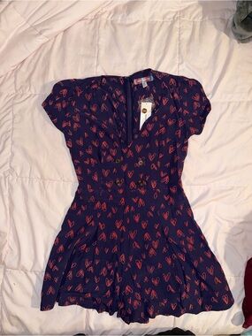 Urban Outfitters Navy Romper with Red Heart Print